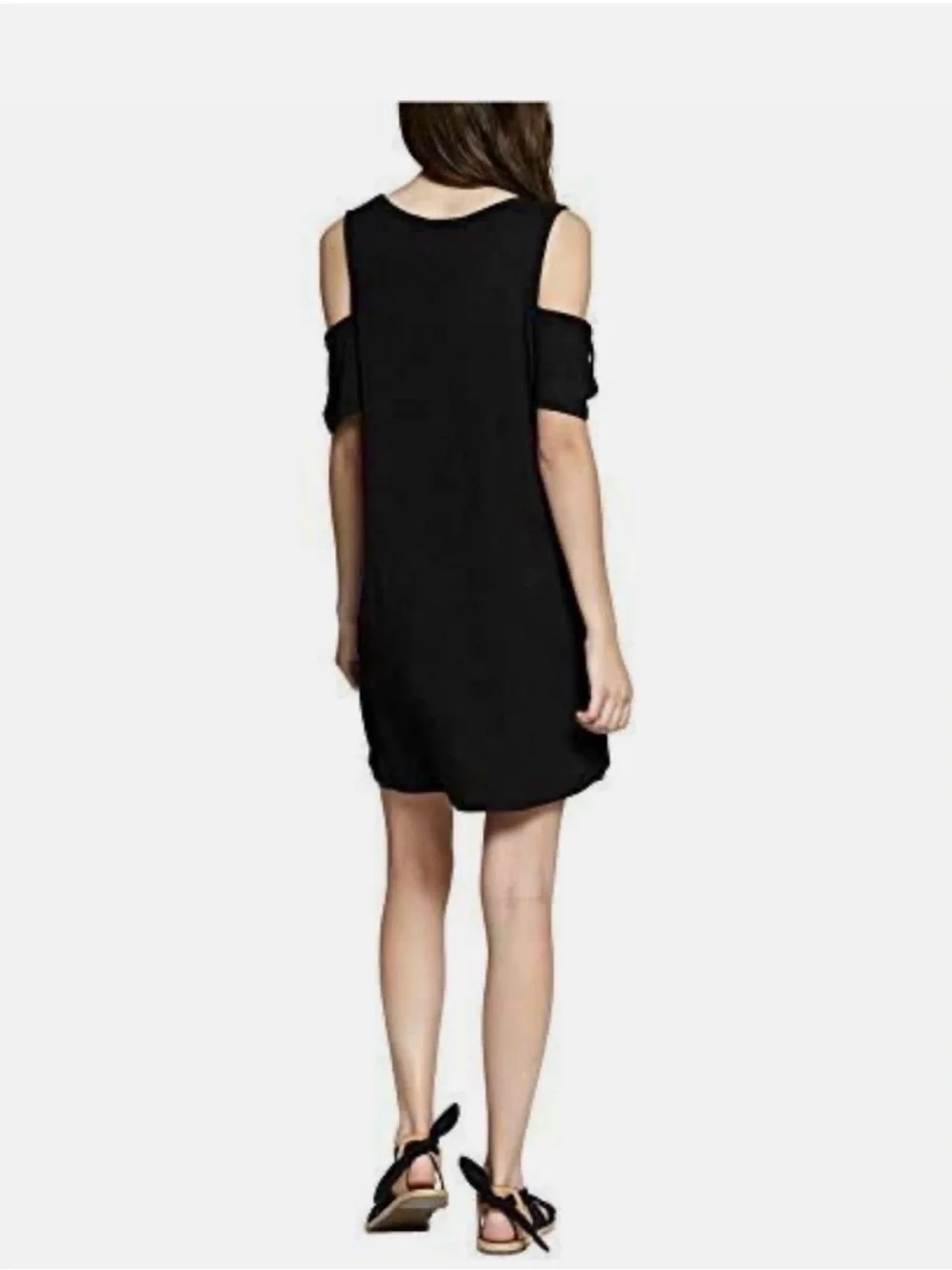Sanctuary Cold-Shoulder V-Neck Black Dress